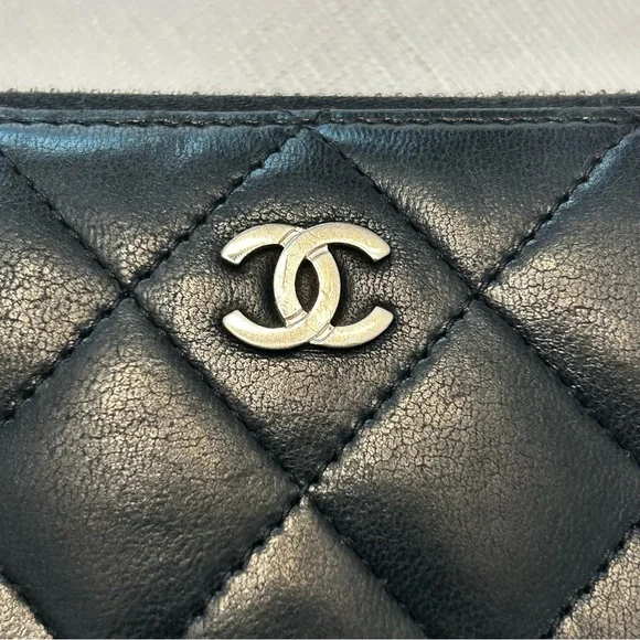 Authentic Chanel Lambskin Leather Quilted Black ZIP Around Wallet S# 20269630 - Picture 2 of 13